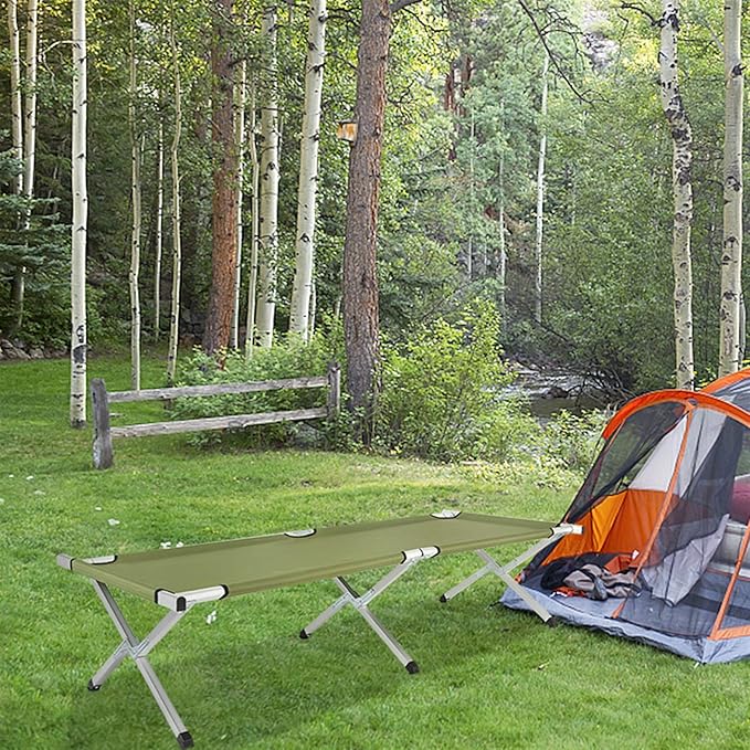 Flandre Folding Camping Cot Lightweight Portable Camping Bed with Carrying Bag, Indoor Outdoor Sleeping Bed Easy Set up for Adults Kids Camping Hiking Hunting Traveling Army Green