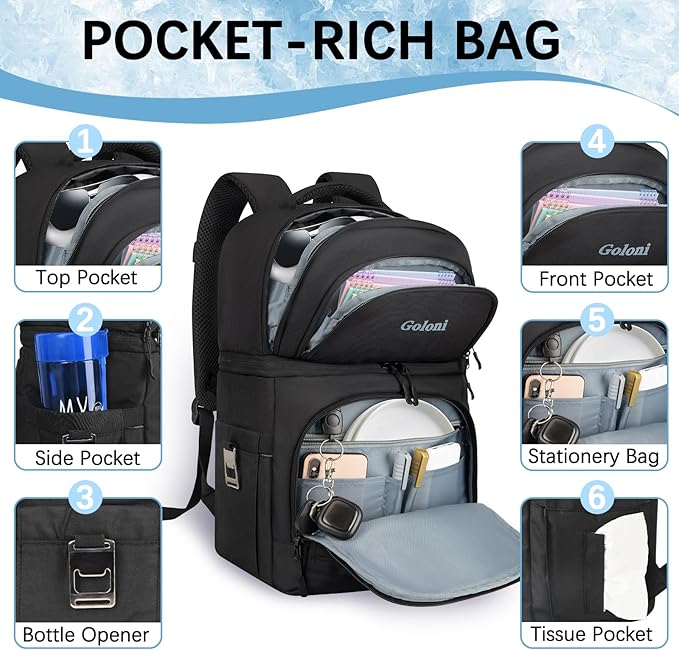 Goloni 40L Insulated Cooler Backpack, Leakproof Lightweight Soft-Sided Cooler with Cooler Compartment