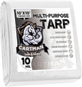 CARTMAN Finished Size 10x10 Feet 10 Mil White Heavy Duty Poly Tarp, Multipurpose Protective Cover, UV Resistant, Waterproof Poly Tarpaulin with Reinforced Edges Tarpaulin with Reinforced Edges