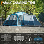 PORTAL 6/8/10 Person Family Camping Tent with Screen Room, Water Resistant Big Tunnel Tents with Rainfly, Large Family Tent for Camping, Outdoor, Patio