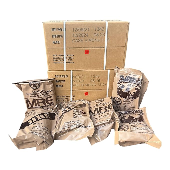 MRE Meals Ready to Eat Inspection 2024, Emergency Food Supply, Survival Camping Outdoor 12 Pack(A & B Case Bundle, 24 Total Meals
