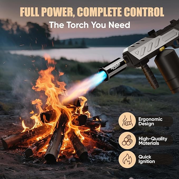Powerful Propane Torch, Blow Torch with Adjustable Flame, Flamethrower Kitchen Torch Burner Gas Welding Kits for Grill, BBQ, Searing Steak, Camping & Charcoal Torch Lighter(Tank Not Included)