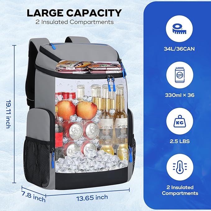 Maelstrom Backpack Cooler,36 Can Cooler Backpack,Soft Cooler Bag Insulated Leakproof,Lightweight Ice Chest Backpack,Travel Cooler Lunch Backpack for Camping,Hiking,Beach