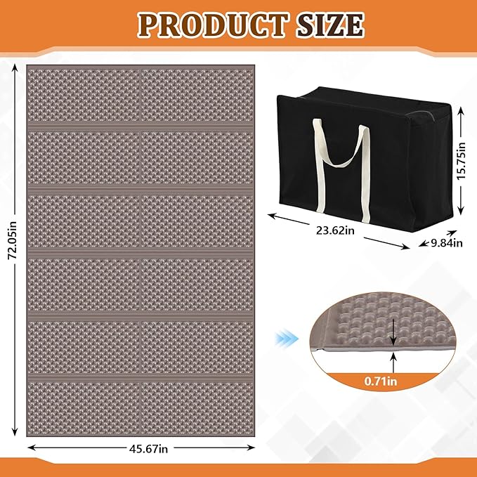 Double Sleeping Pad Closed Cell Foam Pad with Bag for Camping Backpacking Lightweight Mat, 72 x 45.67 in Moisture-Proof Mattress Portable for Outdoor Hiking Mountaineering