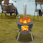 Wood Burning Stove with Grill Rack, Portable Camping Rocket Stove Chimney Charcoal Grill & 4 Wok Rings, for Outdoor Backyard Cooking, Picnic and Barbecue (Black, 20.5 in)