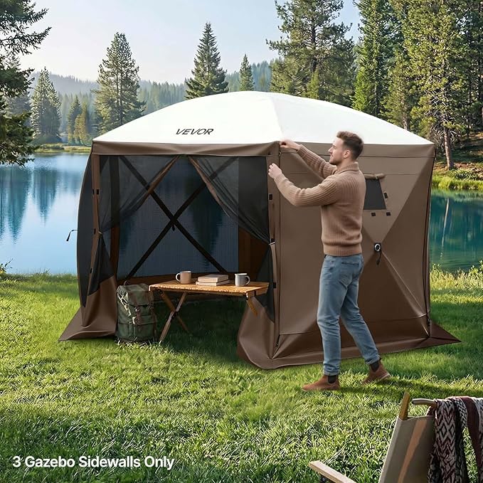 VEVOR 12x12ft Pop Up Gazebo Sidewalls with Window, 3 Solid Waterproof Panels, UV Protection, Wind & Sun Privacy Walls for Outdoor Events, Compatible with Clam, Escape & COBIZI Gazebo Screen Shelters