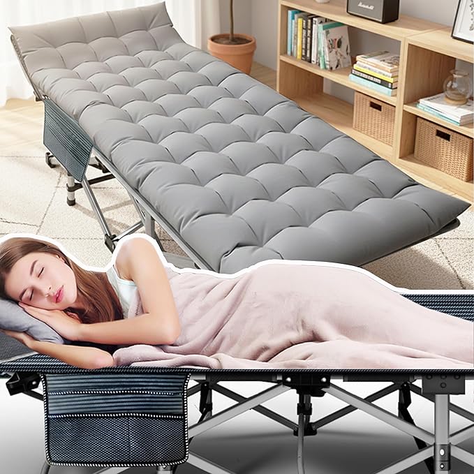 ABORON Heavy-Duty Folding Guest Bed for Adults, 500lb Capacity, Portable Extra Cot with 1237D Double Layer, Ideal for Indoor Guest Stays & Temporary Home Use