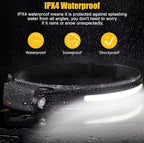 Tactical Headlight Rechargeable 230° Wide Beam LED Tactical Headlamp, Rechargeable USB-C Headlight with Motion Sensor, 350 Lumens, IPX4 Waterproof, Head lamp for Camping Essentials, Hiking, Running