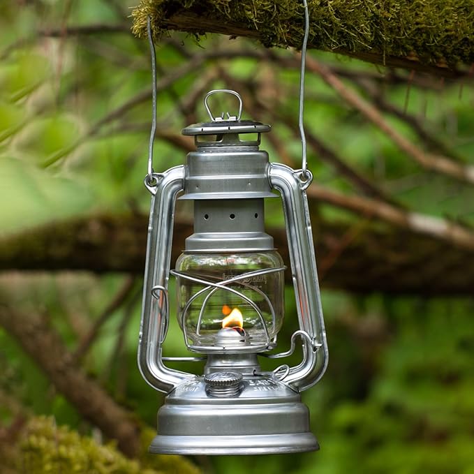 Feuerhand Outdoor Kerosene Fuel Lantern, German Made Weather Resistant Baby Special 276 Galvanized Hurricane Lamp for Camping or Patio, 10 Inches, Unpainted
