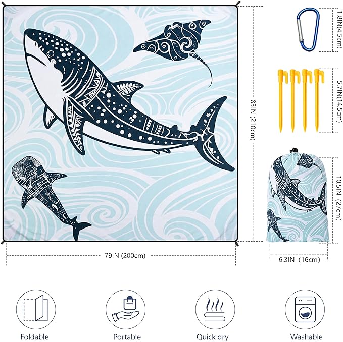 Beach Blanket Waterproof Sandproof Beach Mat 79" X 83"/10'x9'for 2-8 Adults Quick Drying Outdoor Picnic Mat Beach Accessories for Travel, Camping, Hiking