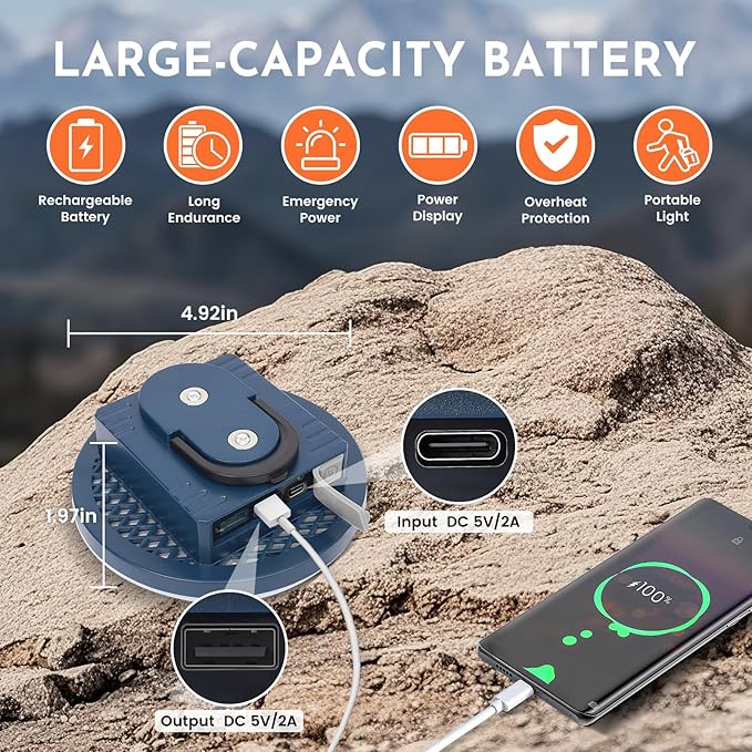 12000mAh 5000LM Camping Lights 2Pack, 42W Tent Light Rechargeable, Flashlight Portable, LED Camping Lantern, Canopy Lights Outdoor, Lanterns for Power Outages, Waterproof Emergency Gear for Hurricane