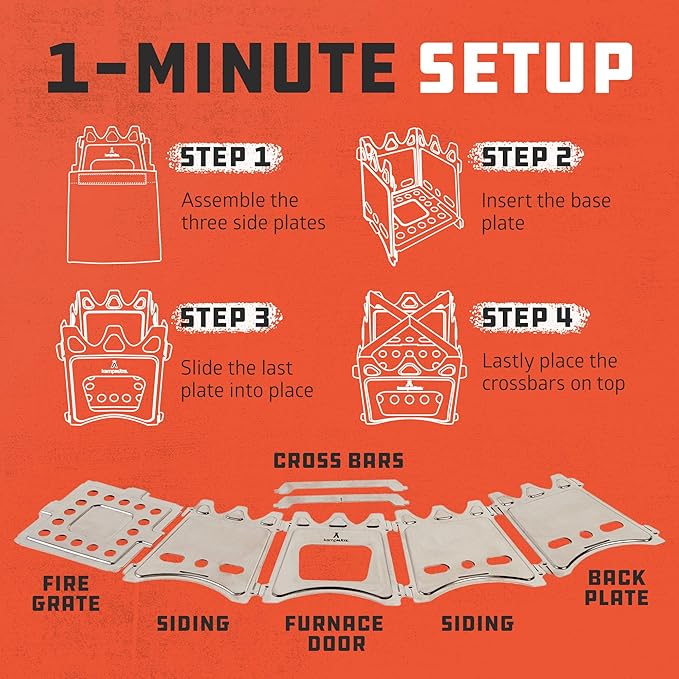 Portable Camping Stove Wood, Wood Stove Camping, Outdoor Compact Campfire, Survival Cooking Gear, Backpacking Stoves, Emergency Backpack Stoves, Hiking Burner, Foldable with Nylon Case
