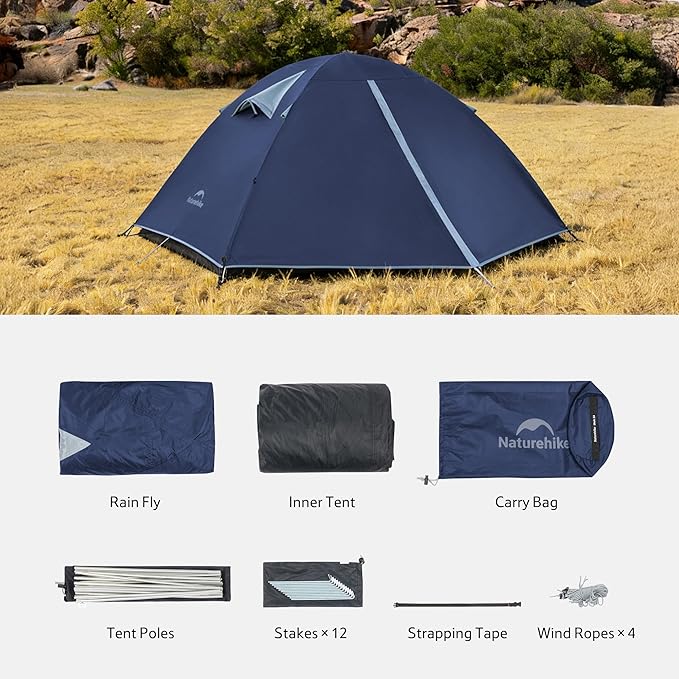 Naturehike Bleik 2-3 Person Camping Tent, Waterproof Double Layer Lightweight Backpacking Tents for Camping