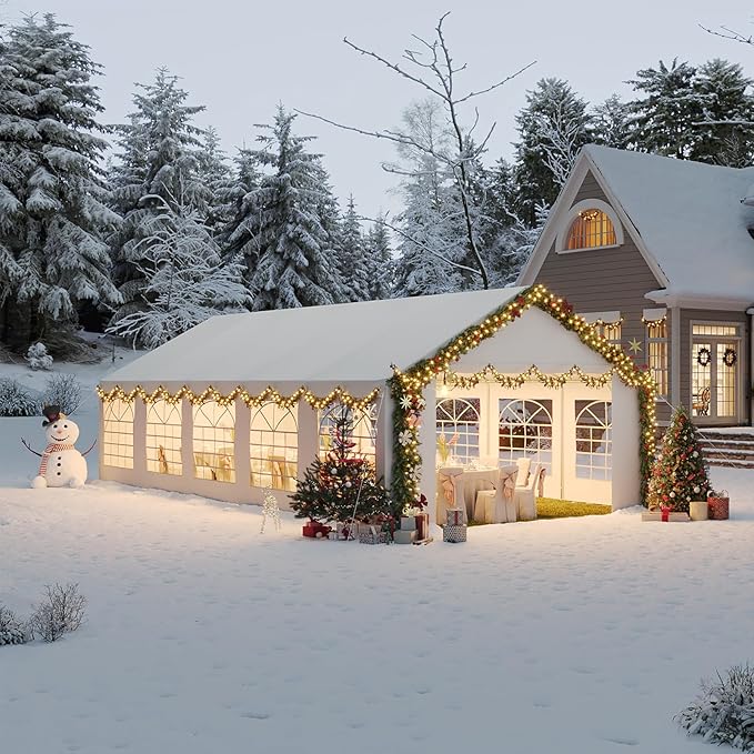 Aoxun 16x32 Party Tent Canopy for Weddings Waterproof Event Tent with Removable Sidewalls &Roll-up Door, Heavy-Duty Steel Frame for Outdoor Weddings, BBQ, Birthday Parties, & Camping,White
