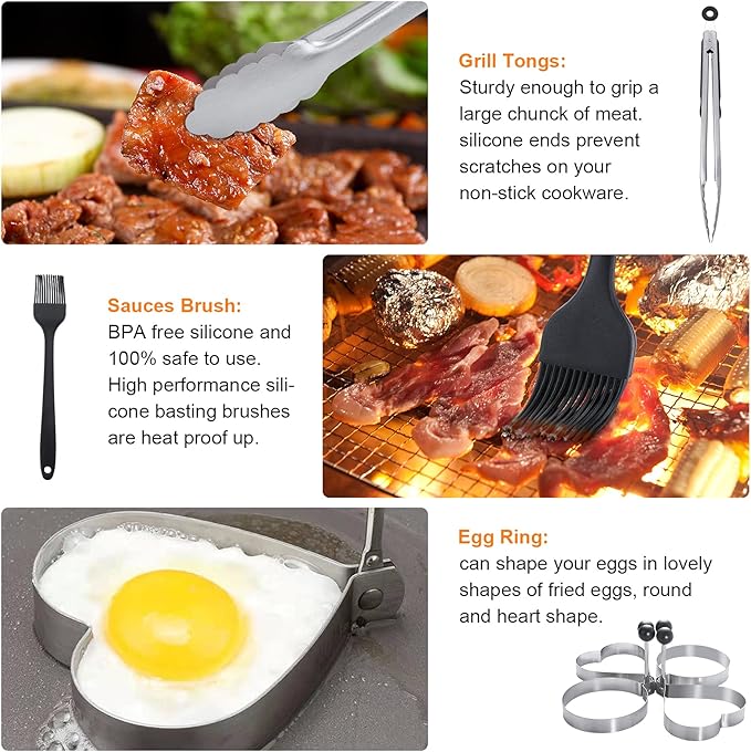 Blackstone Griddle Accessories Kit,16pcs Flat Top Grill Accessories Set for Blackstone and Camp Chef with Spatula,Scraper,Griddle Cleaning Kit &Carry Bag,Great for Outdoor BBQ & Teppanyaki and Camping