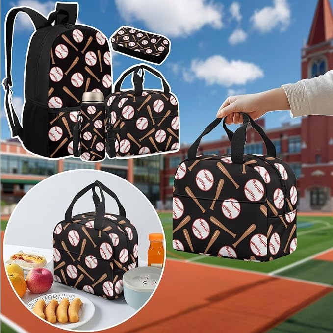 Kids Basketball Backpack 4 Piece Set with Lunch Box and Water Bottle Bag Boys Backpack 6-10 10-12 Years Old Kindergarten Elementary Middle Lightweight Camping Mochilas Escolares Para Niños