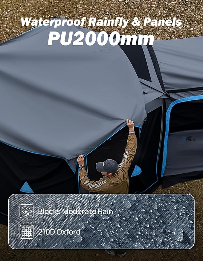 JOYTUTUS Dual-Use Pop up SUV Tents for Camping, 10x10.5 Ft Big Space 2 Rooms Car Tent, SUV Tailgate Tent for Family Camping, 5 Sides Canopy, Portable Carry Bag