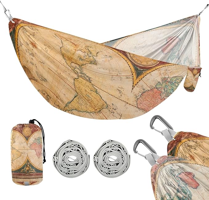 Retro Vintage Map Camping Hammock Hanging Hammock for Camping Travel Accessories
