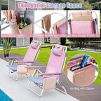 GYMAX Beach Chairs, Backpack Camping Chair with Armrest, Cooler Bag, Cup Holder, Towel Bar & Side Pockets, Sunbath Sling Tanning Lounge, Folding Layout Chair (Without Table, Pink)