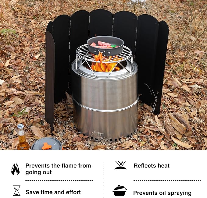 Lineslife 23.6" Extra Tall Camping Stove Windscreen, 8-Panel Heavy-Duty Folding Windshield for Butane/Propane Burners & Grills, Portable with Carry Bag (Camping Hiking)
