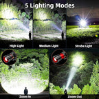 Rechargeable LED Headlamp 99000 High Lumens, Super Bright with 12 Modes & IPX7 Level Waterproof USB Rechargeable Zoom Headlight, 125° Adjustable for Outdoor Camping, Running, Cycling, Climbing, Home