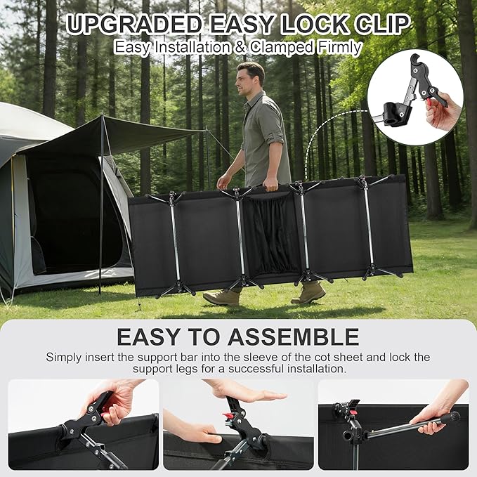 87" Camping Cot, Heavy Duty 400lbs Capacity, Adjustable Height with Leg Extenders, Lightweight Aluminum Frame Portable Folding Bed for Camping,Travel, Beach, Office Nap