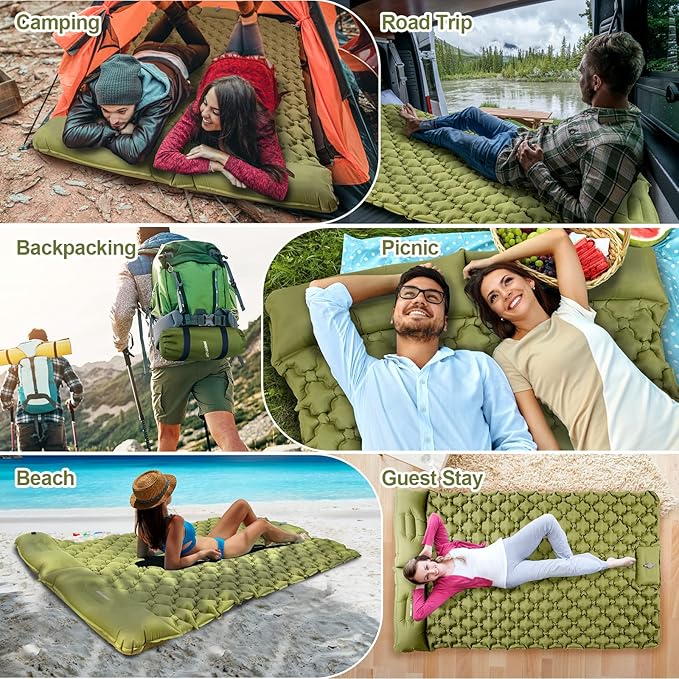 Night Cat Backpacking Tent with Inflatable Double Sleeping Pad Double Sleeping Bag for 2 Persons Camping Combo Set