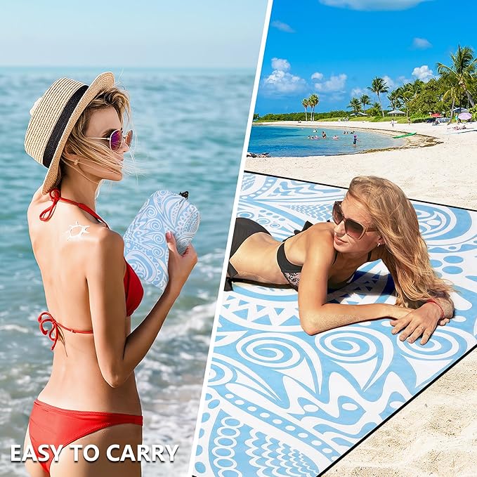 Beach Blanket Waterproof Sandproof Extra Large Beach Mat 79" X 83"/120"x108"for 1-8 Adults Quick Drying Durable Outdoor Picnic Mat for Beach Travel Camping Hiking