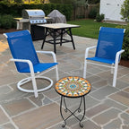 Mosaic Outdoor Side Table Round, 15 Inch Height - Small Patio Table, Foldable Sun Pattern Metal Plant Stand for Garden, Balcony, Porch & Camping (Mosaic Sun)