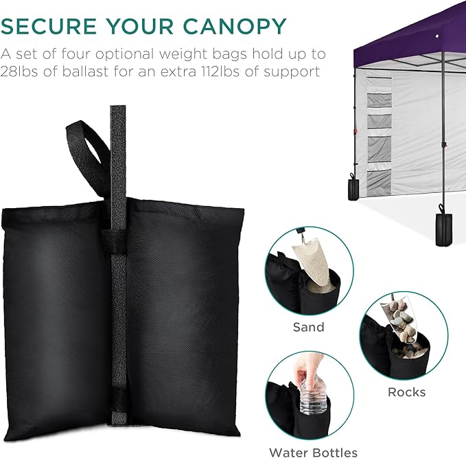 Best Choice Products 10x10ft Pop Up Canopy Tent with Sidewall, 1 Person 1 Minute Set Up, Carry Case, 4 Weight Bags - Amethyst Purple