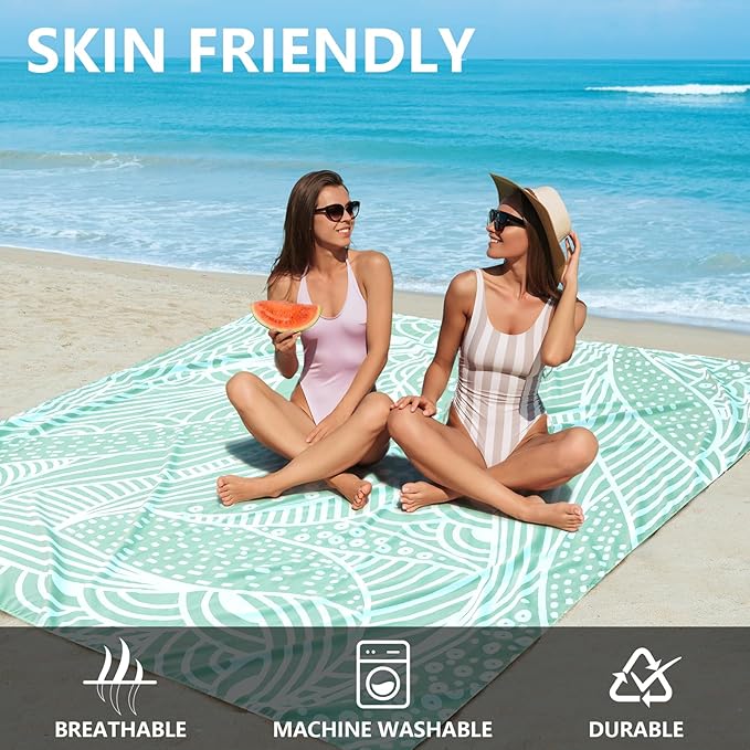 Beach Blanket Waterproof Sandproof Beach Mat 79" X 83"/10'x9'for 2-8 Adults Quick Drying Outdoor Picnic Mat Beach Accessories for Travel, Camping, Hiking