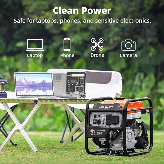 4400-Watts Inverter Generator, Open Frame Generator Gas Powered, Emergency Home Backup, RV Ready 30A Outlet, EPA Compliment