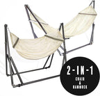 2 in 1 Hammock and Swinging Chair with Collapsible Steel Stand 450 lbs Capacity- Carrying Case, Portable & Adjustable, Perfect for Camping Beach Summer Patio, EZ Daze Foldable Hammock with Stand-IVORY
