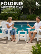 KINGYES Folding Adirondack Chair Set of 4, Dual Cup Holders & All-Weather HDPE, Wood-Like Patio Chair for Backyard, Camping, Pool & Fire Pit, White