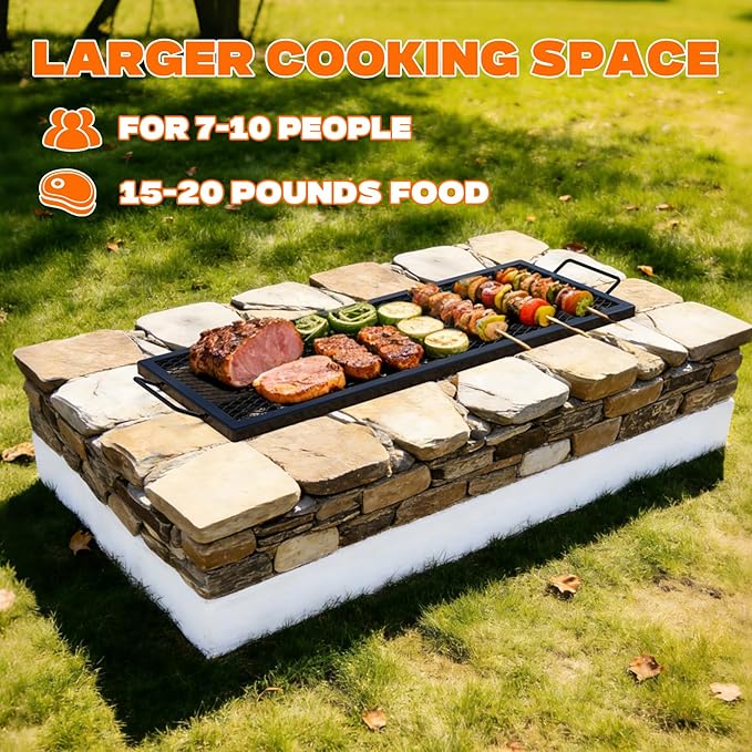 onlyfire Rectangle X-Marks Fire Pit Cooking Grate, Campfire Grill Grate with Handles, Heavy Duty Steel BBQ Grill Grate for Outdoor, 40-Inch