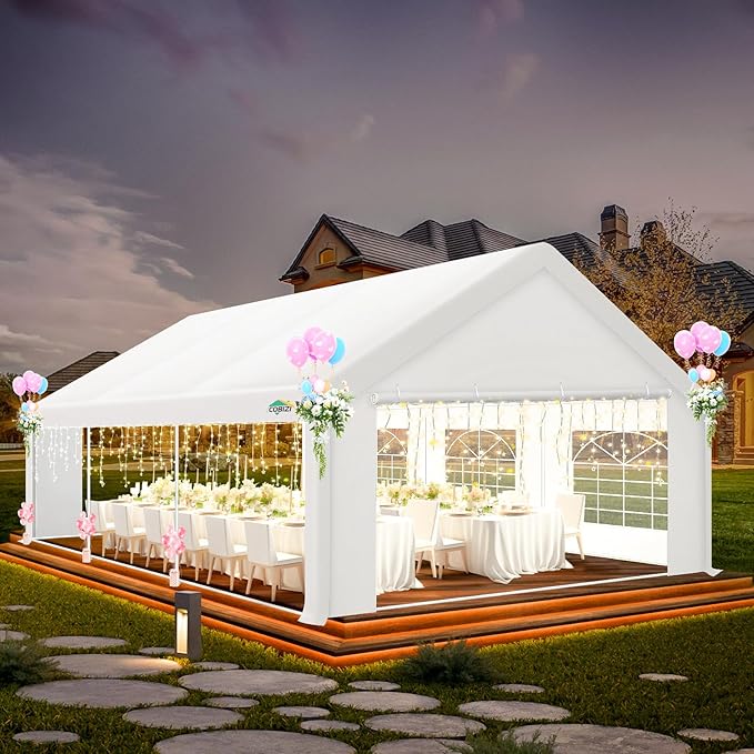 COBIZI 20x20 Party Tent Heavy Duty, Large Outdoor Wedding Tents for Parties with 6 Sidewalls & Built-in Sandbags,Waterproof Event Canopy Gazebo Temporary Shelter Carport,Camping,Patio,Windproof