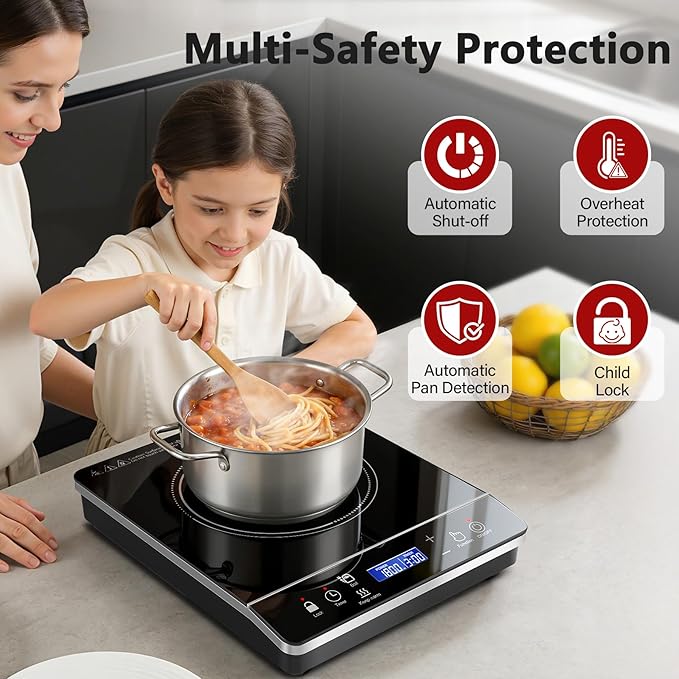Portable Induction Cooktop Burner, 1800W Induction Hot Plate with LCD Touch, 20 Cooking Modes & 3-Hour Timer, Child Safety Lock & Auto Shutoff, ETL Certified Electric Stove for Home, Dorm, RV
