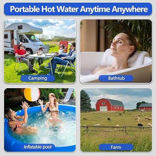 Immersion Water Heater 1500W – Portable Stainless Steel Bucket Heater with Thermostat, Anti-Scald Guard, Auto Shut-Off & Digital Temp Control for Home, Hot Tub, Spa, Camping, RV