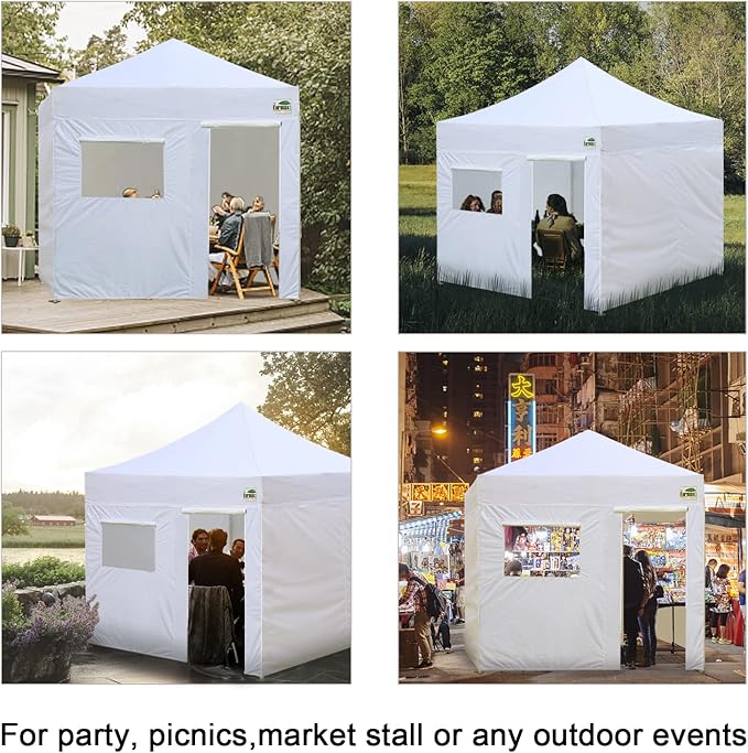 Eurmax USA Full Zippered Walls for 10 x 10 Easy Pop Up Canopy Tent,Enclosure Sidewall Kit with Roller Up Mesh Window and Door 4 Walls ONLY,NOT Including Frame and Top（Khaki）