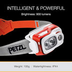 PETZL, Swift Rl Lamp Orange, Compact, Very Powerful and Rechargeable headlamp Featuring Reactive Lighting® Technology. 900 lumens.