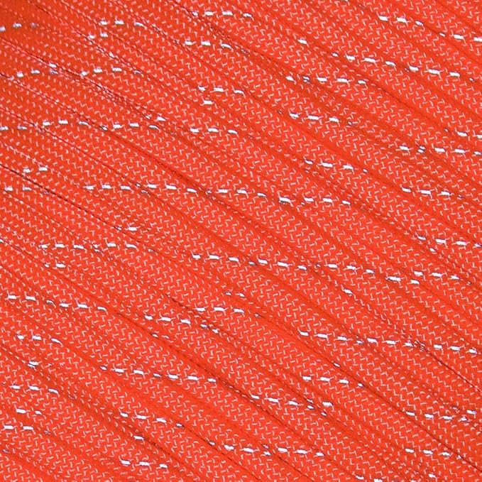 Fluorescent Reflective 550 Type III Guyline Tent Rope Camping Survival Cord High-Visibility Paracord (Reflective Neon Orange, 50 Feet)