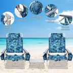 Giantex Folding Beach Chair, Patio Sling Chairs with 5 Adjustable Position, Head Pillow, Storage Bag, Towel Bar, Cup Holders, Backpack Chairs for Sunbathing, Camping Chair