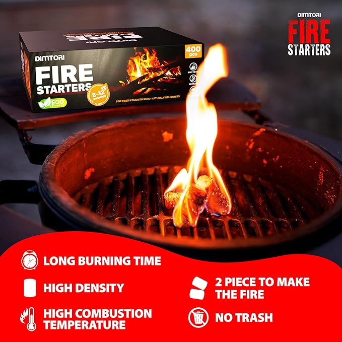 400 pcs Fire Starter - Natural Fire Starters for Campfires, Fire Pit, Pizza Oven, Fireplace, Smoker, BBQ, Pellet Stove & Wood - Fire Starters for Grill, Charcoal Starter