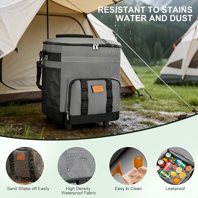 60-Cans Large Rolling Cooler Bag, Leakproof Insulated Soft Cooler Bag Ice Chest with Wheels Portable Wheeled Cooler, Collapsible Insulated Cooler Bag for Beach Camping Patio Travel Outdoor