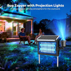 Solar Bug Zapper Outdoor with Projector Lights, Mosquito Zapper Waterproof Electric Fly Zapper Rechargeable with 10W Solar Panel, 4500V Cordless Fly Trap for Backyard, Patio, Garden, Camping
