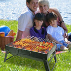 Portable Charcoal Grill for Camping Small Tabletop BBQ Grill for Picnic Trip Foldable Lightweight Barbeque Grill Set Including Tongs Gloves Scrubber (17''x12'')