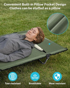 Gonex 31.5" Extra Wide Camping Cot with Premium Pillow Pocket Supports 350lbs, Portable Ultralight Folding Cot Bed for Adults Travel, Beach, Home, Sleeping (Army Green)