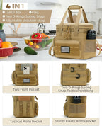 Tactical Lunch Bag & Lunch Box for Men - Large Double Deck Expandable Insulated Soft Adult Lunchbox for Work - Cooler Bag for Beach, Picnic, Camping,Outdoor，Travel (Brown,16L)