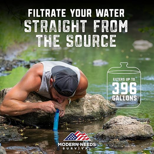 MODERN NEEDS Ready Filter Personal Water Filter Straw | Backpacking Water Filter for Hiking & Camping | Portable Water Purifier Camping | Emergency Survival Gear & Camping Survival Kit | 10 Pack