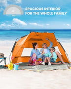 OutdoorMaster Beach Tent Sun Shelter for 3-4 Person, Pop Up Beach Tent Easy Setup with Sandbags, Portable Sun Shade Canopy with Carrying Bag for Beach & Outdoor, UPF50+ UV Protection, Family Size